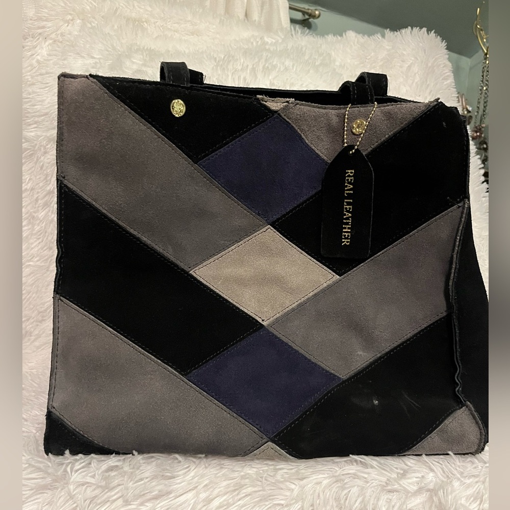 Emma Fox suede patchwork bag - Picture 2 of 16
